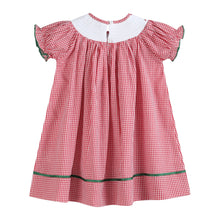 Load image into Gallery viewer, Red Gingham Apple Smocked Bishop Dress