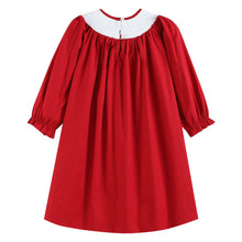 Load image into Gallery viewer, Red Poplin Santa Long Sleeve Smocked Bishop Dress