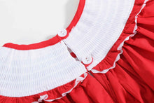 Load image into Gallery viewer, Red Santa Smocked Ruffle Bishop Dress