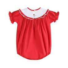 Load image into Gallery viewer, Red Santa Smocked Ruffle Romper