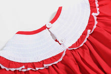 Load image into Gallery viewer, Red Santa Smocked Ruffle Romper