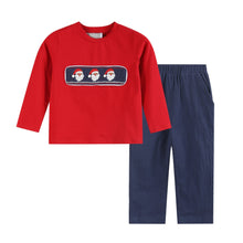Load image into Gallery viewer, Red Santa Smocked Shirt and Navy Pants Set