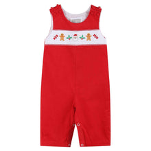 Load image into Gallery viewer, Red Velvet Christmas Smocked Overalls