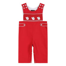 Load image into Gallery viewer, Red & White Santa Smocked Overalls