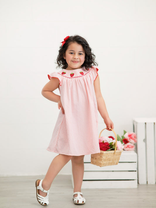 Baby Girls Strawberry Embroidered Plaid Smocked Dress