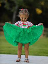 Load image into Gallery viewer, Christmas Santa Applique Floral Long Sleeve Ruffle with Bow Ties Girls Dress