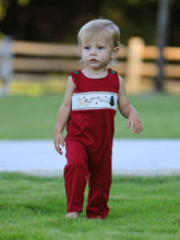 Load image into Gallery viewer, Christmas Tree Dog Smocking Embroidered Baby Boys Romper