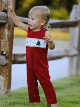 Load image into Gallery viewer, Christmas Tree Dog Smocking Embroidered Baby Boys Romper