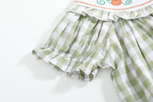 Load image into Gallery viewer, Sage Green Gingham Pumpkin Smocked Bishop Dress