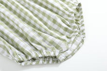 Load image into Gallery viewer, Sage Green Gingham Pumpkin Smocked Romper
