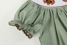 Load image into Gallery viewer, Sage Green Turkey Smocked Bishop Dress