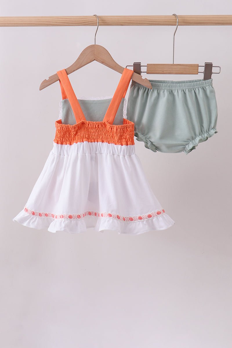 Sage strawberry embroidery ruffle bloomer set - Abbies Place