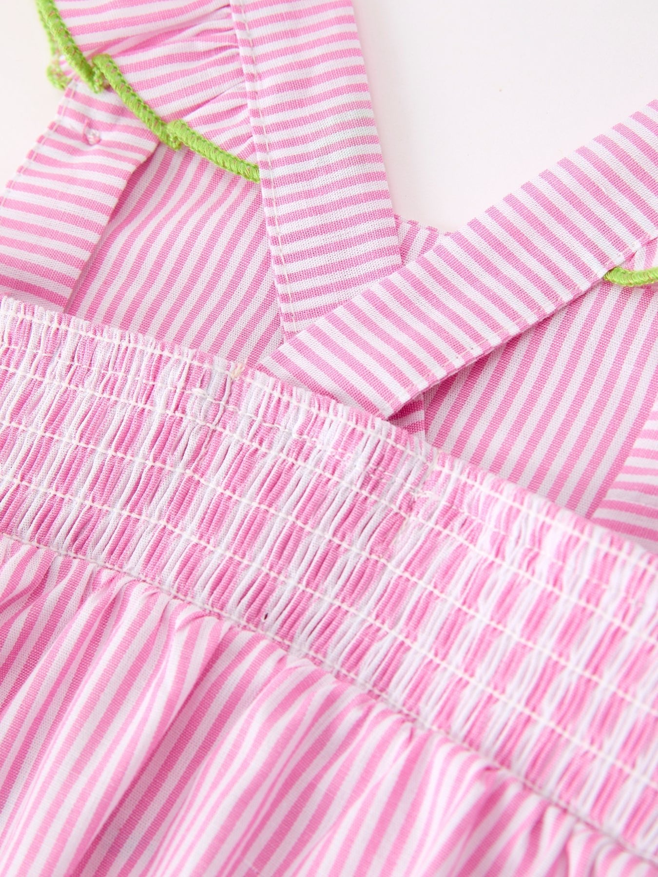 Turtle Girls Romper Pink Stripe Ruffle Strap Smocked - Abbies Place