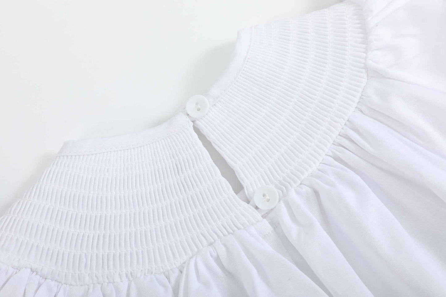 White and Pink Bows Smocked Bishop Dress - Abbies Place