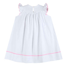 Load image into Gallery viewer, White and Pink Bows Smocked Bishop Dress