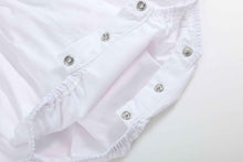 Load image into Gallery viewer, White and Pink Bows Smocked Ruffle Romper