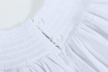 Load image into Gallery viewer, White and Pink Cross Smocked Bishop Dress