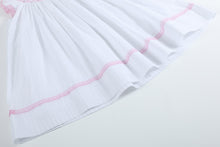 Load image into Gallery viewer, White and Pink Cross Smocked Bishop Dress