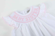 Load image into Gallery viewer, White Baby Sister Smocked Dress and Bloomer Set