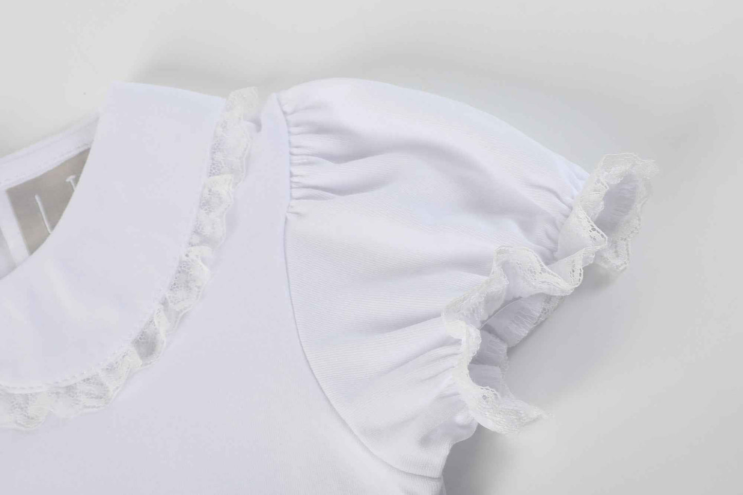 White Lace Collared Girls Short Bubble Sleeve Top - Abbies Place