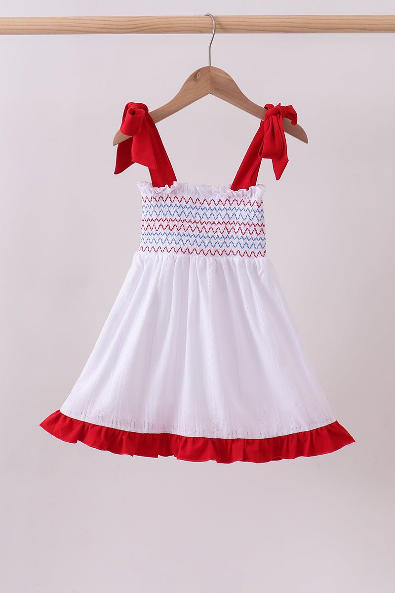 White smocked jacquard ruffle dress - Abbies Place