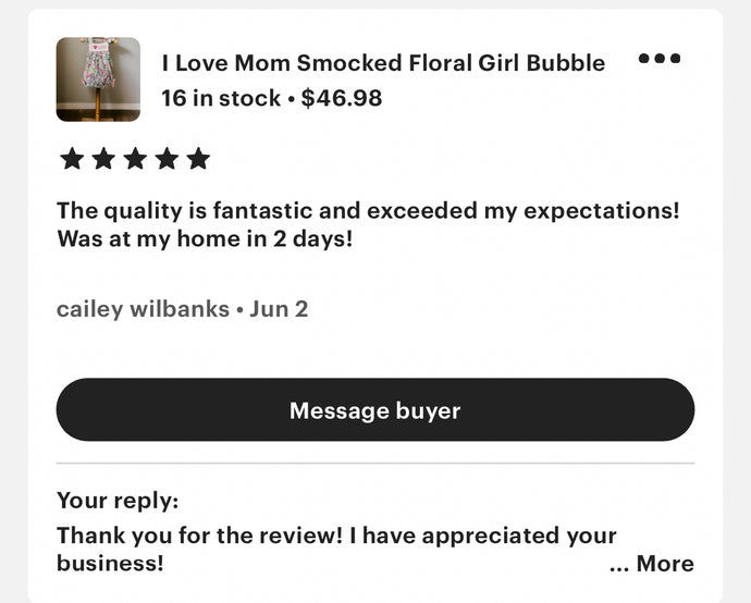 Review from Etsy Customer