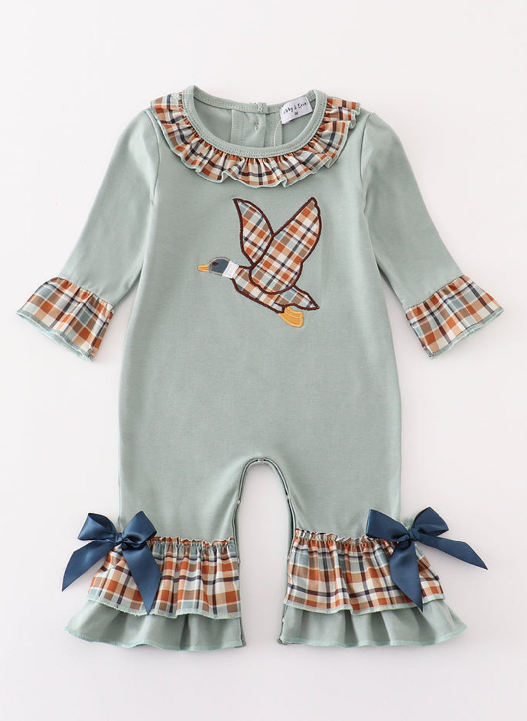 Sage duck applique ruffle girl romper