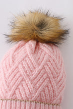 Load image into Gallery viewer, Pink cross cable knit pom pom beanie hat baby toddler adult
