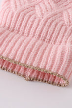 Load image into Gallery viewer, Pink cross cable knit pom pom beanie hat baby toddler adult
