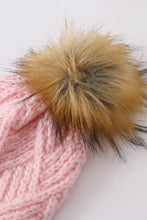 Load image into Gallery viewer, Pink cross cable knit pom pom beanie hat baby toddler adult
