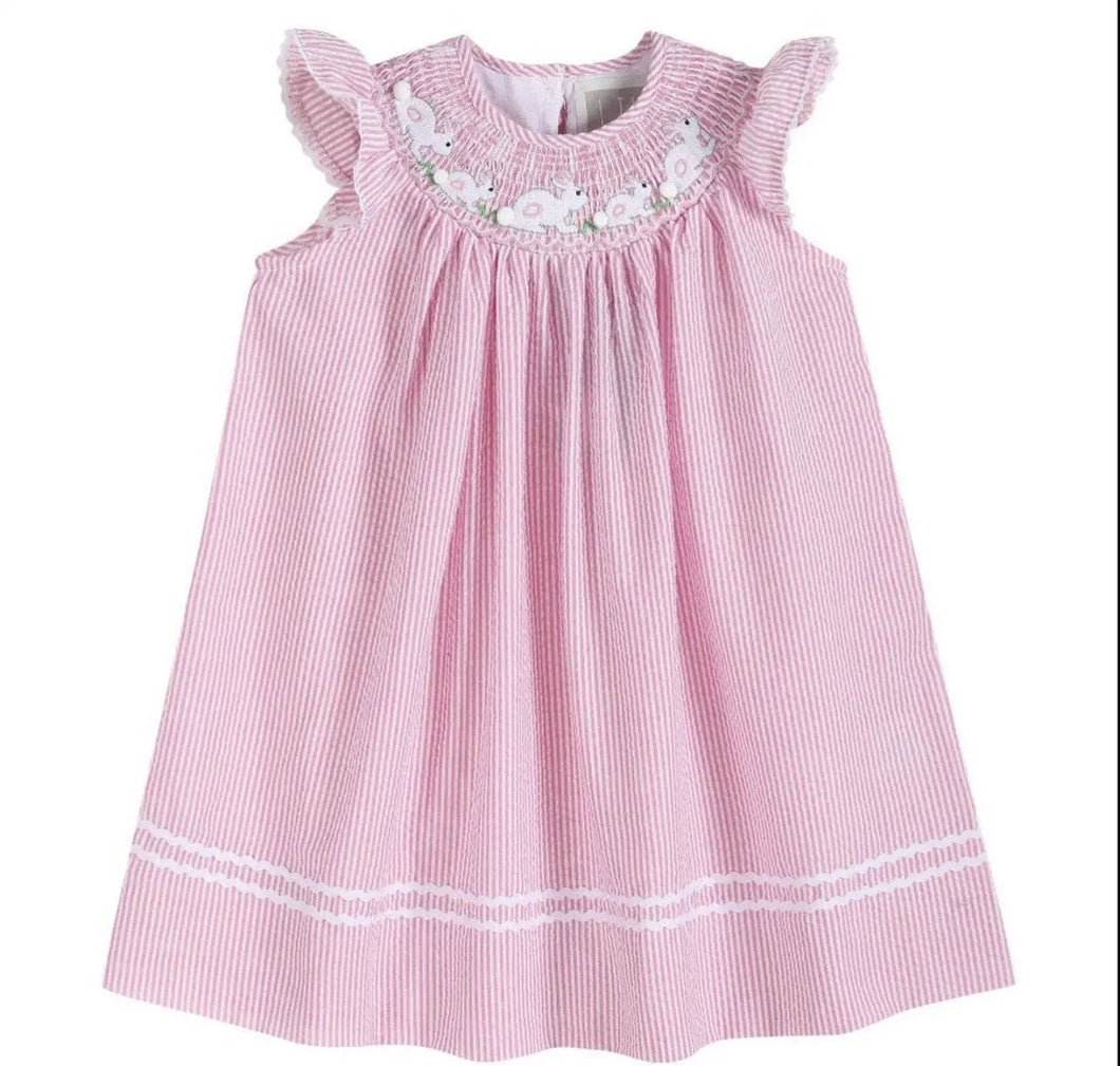 Pink Seersucker Easter
Bunny Smocked Bishop Dress - Image #1