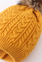 Load image into Gallery viewer, Mustard cable knit pom pom beanie hat baby toddler adult
