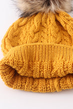 Load image into Gallery viewer, Mustard cable knit pom pom beanie hat baby toddler adult
