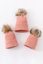 Load image into Gallery viewer, Coral Pink knit pom pom beanie hat baby toddler adult
