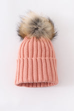 Load image into Gallery viewer, Coral Pink knit pom pom beanie hat baby toddler adult
