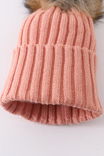 Load image into Gallery viewer, Coral Pink knit pom pom beanie hat baby toddler adult

