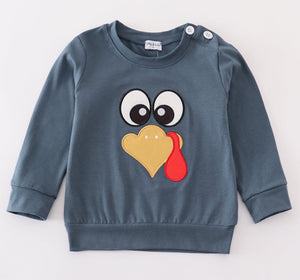 Navy thanksgiving turkey applique boy top