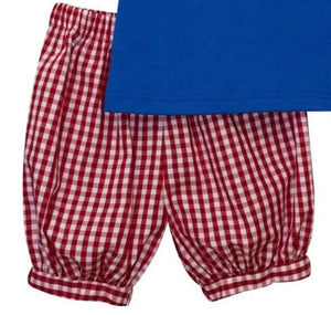 Smocked Back To School Girls Red Big Check Short Set - Image #3