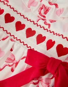 Preorder(10/19)Girls Valentine Romper with Heart Embroidery and Bowknot Design-Ships by 11/20