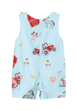 Load image into Gallery viewer, Light Blue Barnyard Print Applique Farm Animals Overalls - Image #2
