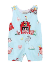 Load image into Gallery viewer, Light Blue Barnyard Print Applique Farm Animals Overalls - Image #1
