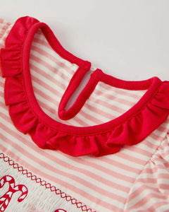 Christmas Candy Cane Smocking Embroidery Striped Girls Dress-Ships by 10/15
