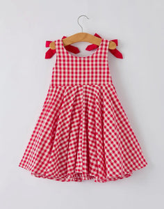 Valentine's Day Red Plaid Heart Applique Dress with Bows - Toddler Girls Outfit-Ships 11/20