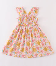 Load image into Gallery viewer, Premium Pink muslin sun ice cream smocked ruffle dress
