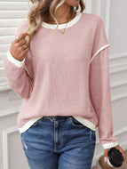 Jessica Ribbed Contrast Trim Long Sleeve Top