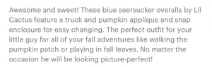 Blue Seersucker Pumpkin Truck Overalls - Image #2