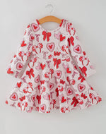 Toddler Girls Valentine Party Dress - Red Bow Heart Print Outfit-Ships 11/20