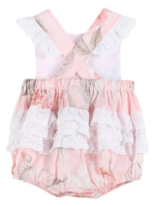 Vintage Pink Rose Angel Sleeve Bubble Romper - Image #2