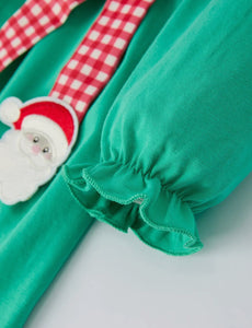 Christmas Cute Santa Applique Red Plaid Bow Girls Dress-Ships 10/20