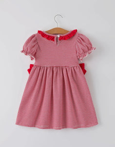 Holiday Girls Dress with Embroidered Christmas Lights and Red Bow Details
